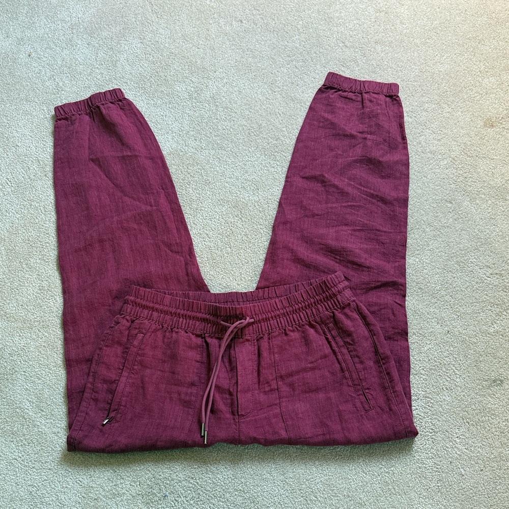 Athleta Cabo Linen Jogger Pants Red Mahogany Burgundy-Linen Travel Pants size 8